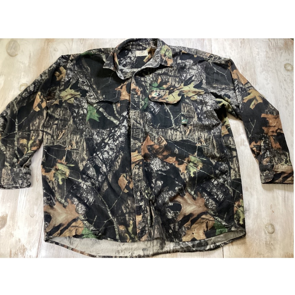 Mossy Oak Camouflage Button Shirt Long Sleeve Men's XXL Cotton Realtree Hunting